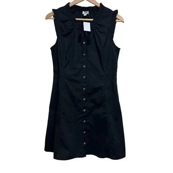J.Crew Factory Black Ruffle Tie-Front Button Dress NWT Size 8 - Picture 2 of 7